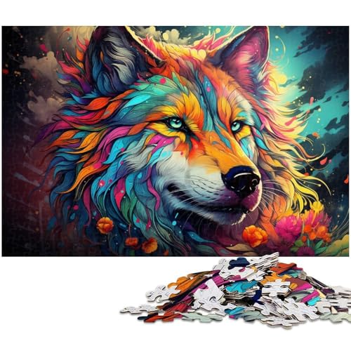 1000 teiliges Puzzle Fantasie farbenfrohes Kunst Wolf Puzzle für Erwachsene Holzpuzzle anspruchsvolles Spiel 1000 Teile (75 x 50 cm) von zouxangzz
