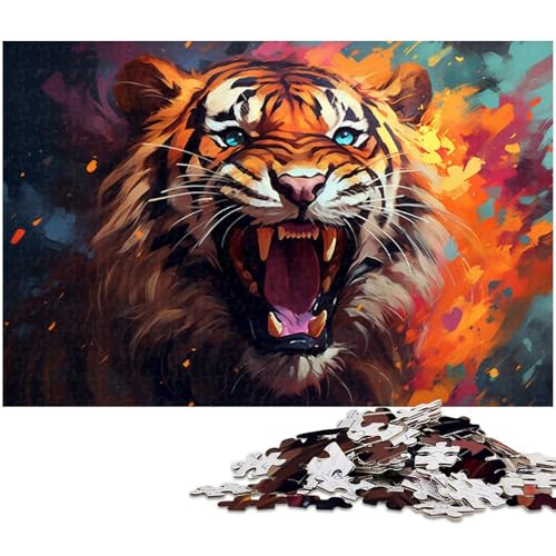 1000 teiliges Puzzle Fantasy Farbkunst Tiger Puzzle für Erwachsene Holzpuzzle anspruchsvolles Spiel 1000 Teile (75 x 50 cm) von zouxangzz