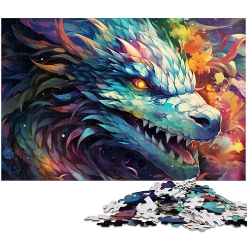 1000 teiliges Puzzle Farb Fantasie Kunst Drachen Puzzle Holzpuzzle Lernspiele Heimdekoration 1000 Teile (75 x 50 cm) von zouxangzz