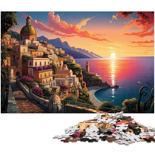 1000 teiliges Puzzle Farbillustration der Amalfiküste Puzzle für Erwachsene Holzpuzzle anspruchsvolles Spiel 1000 Teile (75 x 50 cm) von zouxangzz