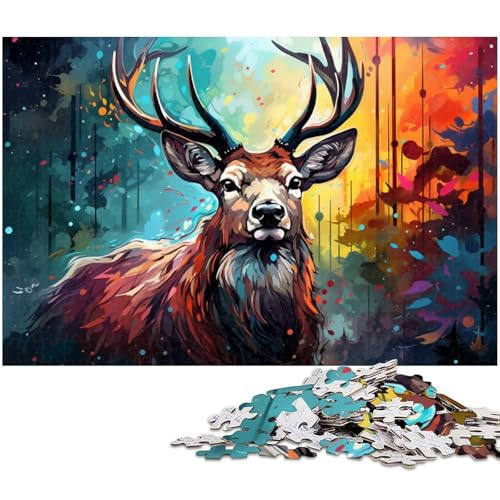 1000 teiliges Puzzle Gemälde eines bunten Hirsches Puzzle für Erwachsene Holzpuzzle für Sommerliebhaber 1000 Teile (75 x 50 cm) von zouxangzz