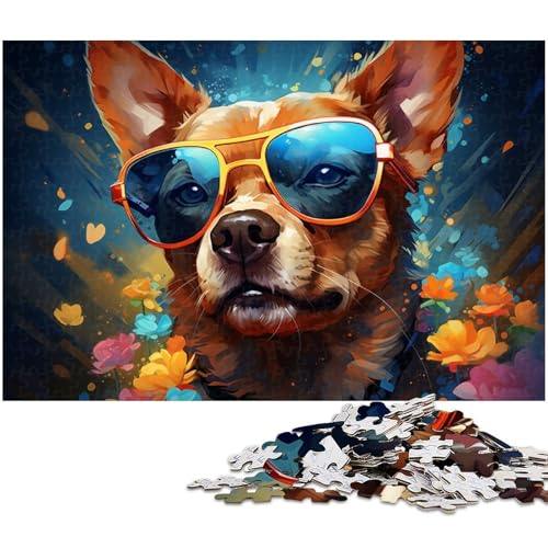 1000 teiliges Puzzle Hund mit Sonnenbrille Puzzle für Erwachsene Holzpuzzle Familiendekoration 1000 Teile (75 x 50 cm) von zouxangzz