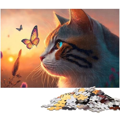 1000 teiliges Puzzle Katze Schmetterling Puzzle für Erwachsene Holzpuzzle anspruchsvolles Spiel (Größe 75 x 50 cm) von zouxangzz