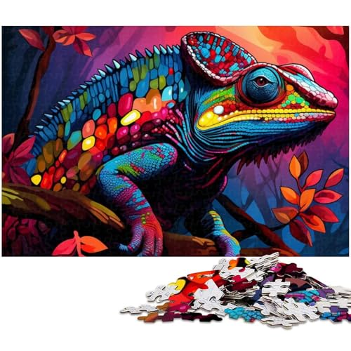 1000 teiliges Puzzle Kunst Chamäleon Puzzle Holzpuzzle Lernspiele Heimdekoration (Größe 75 x 50 cm) von zouxangzz