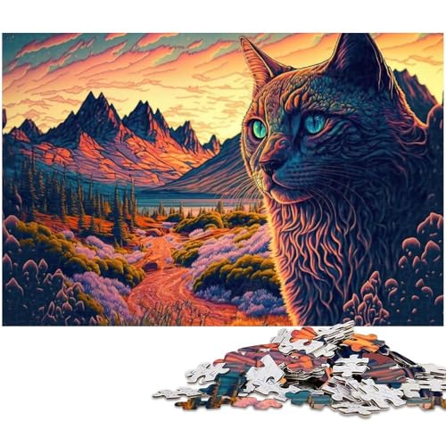 1000 teiliges Puzzle Landschaftskatzen Puzzle für Kinder Holzpuzzle Lernspiele für Erwachsene (Größe 75 x 50 cm) von zouxangzz