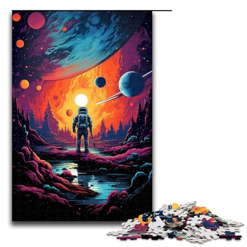 1000 teiliges Puzzle Lernspiele farbenfrohe Zeichnung eines Astronauten Puzzles für Erwachsene Holzpuzzle für Familienspaß und Spieleabend 75 x 50 cm von zouxangzz