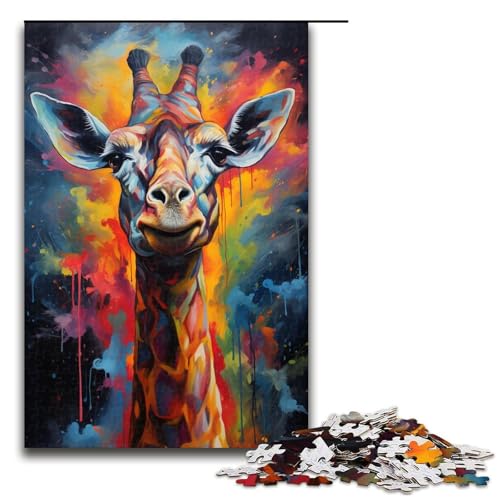 1000 teiliges Puzzle Lernspiele farbenfrohe psychedelische Fantasie Giraffe Puzzles für Erwachsene Holzpuzzle für Familienspaß und Spieleabend 75 x 50 cm von zouxangzz