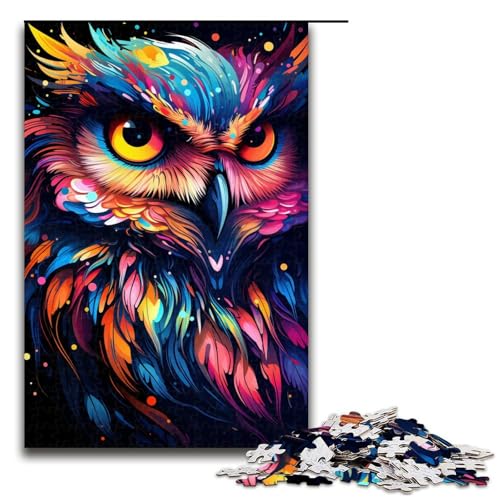 1000 teiliges Puzzle Lernspiele farbenfrohe psychedelische Tier Eulen Puzzles für Erwachsene Holzpuzzle für Familienspaß und Spieleabende 75 x 50 cm von zouxangzz
