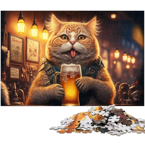 1000 teiliges Puzzle Lustiges Katzenbier Puzzles für Erwachsene und Kinder Holzpuzzle tolles Geschenk für Erwachsene (Größe 75 x 50 cm) von zouxangzz