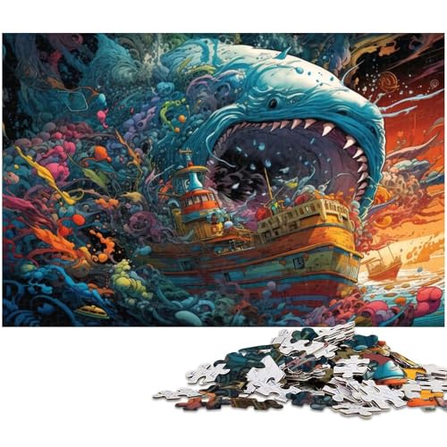 1000 teiliges Puzzle Megalodon Hai für Erwachsene Holzpuzzle für Sommerliebhaber (Größe 75 x 50 cm) von zouxangzz