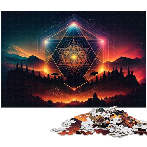 1000 teiliges Puzzle Neon Hexagramm in der Natur Holzpuzzle Lernspiele Heimdekoration (Größe 75 x 50 cm) von zouxangzz