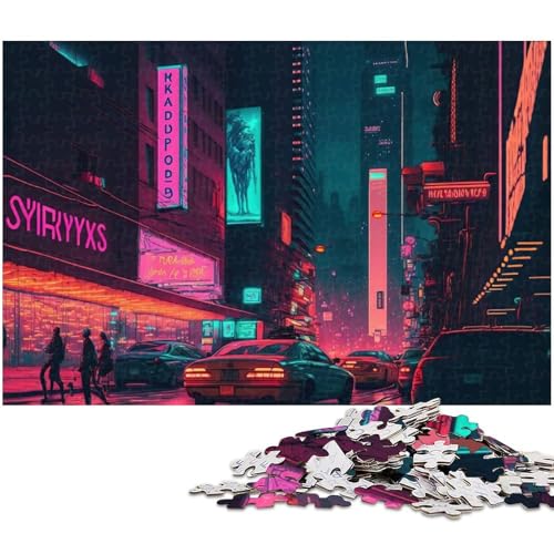 1000 teiliges Puzzle New York City Neon für Erwachsene Holzpuzzle anspruchsvolles Spiel (Größe 75 x 50 cm) von zouxangzz