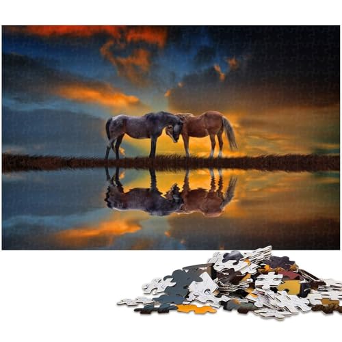 1000 teiliges Puzzle Pferde im Sonnenuntergang und Wasser Holzpuzzle Lernspiele Heimdekoration (Größe 75 x 50 cm) von zouxangzz