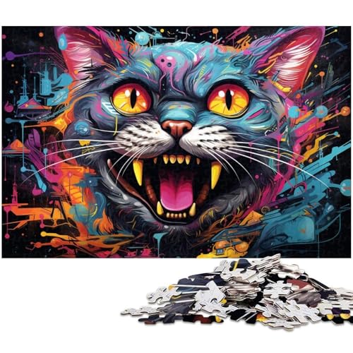 1000 teiliges Puzzle Psychedelische Katze Holzpuzzle Lernspiele Heimdekoration 1000 Teile (75 x 50 cm) von zouxangzz
