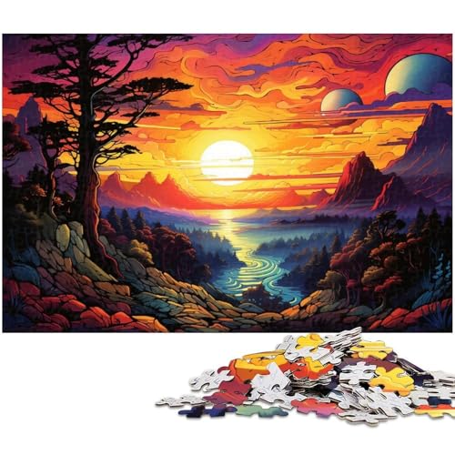 1000 teiliges Puzzle Sonnenuntergang Fantasiewald Holzpuzzle Lernspiele Heimdekoration 1000 Stück (75 x 50 cm) von zouxangzz