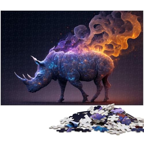 1000 teiliges Puzzle Spirit Animal Rhinoceros für Erwachsene Holzpuzzle anspruchsvolles Spiel (Größe 75 x 50 cm) von zouxangzz