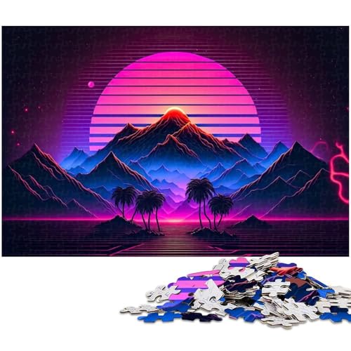 1000 teiliges Puzzle Synthwave Landscapes Puzzle für Erwachsene Holzpuzzle anspruchsvolles Spiel (Größe 75 x 50 cm) von zouxangzz