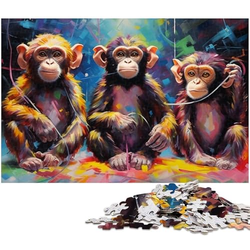 1000 teiliges Puzzle Tierpuzzle mit DREI Affen für Erwachsene Papierpuzzle anspruchsvolles Spiel (Größe 38 x 26 cm) von zouxangzz