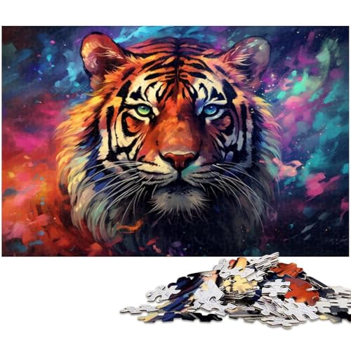1000 teiliges Puzzle Tiger auf bunter Galaxie“ Puzzle für Erwachsene Papierpuzzle anspruchsvolles Spiel 1000 Teile (38 x 26 cm) von zouxangzz