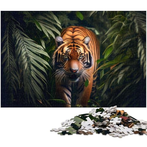 1000 teiliges Puzzle Tiger im Dschungel Puzzle für Erwachsene Holzpuzzle anspruchsvolles Spiel (Größe 75 x 50 cm) von zouxangzz