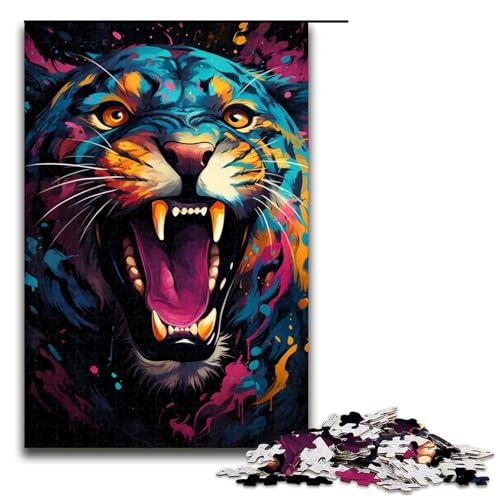 1000 teiliges Puzzle bunt Fantasie Leopard Puzzle für Erwachsene und Kinder Holzpuzzle pädagogisches Spielzeug zum Stressabbau 75 x 50 cm von zouxangzz