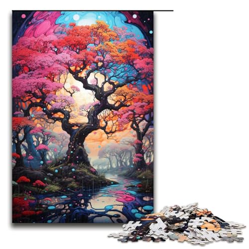 1000 teiliges Puzzle bunter Kirschblütenbaum Puzzle für Erwachsene und Kinder Holzpuzzle pädagogisches Spielzeug zum Stressabbau 75 x 50 cm von zouxangzz