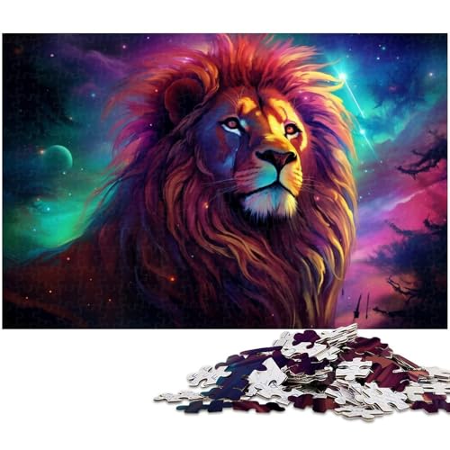1000 teiliges Puzzle bunter Löwe und Sternennacht Hintergrund Puzzle für Erwachsene Holzpuzzle anspruchsvolles Spiel 1000 Teile (75 x 50 cm) von zouxangzz