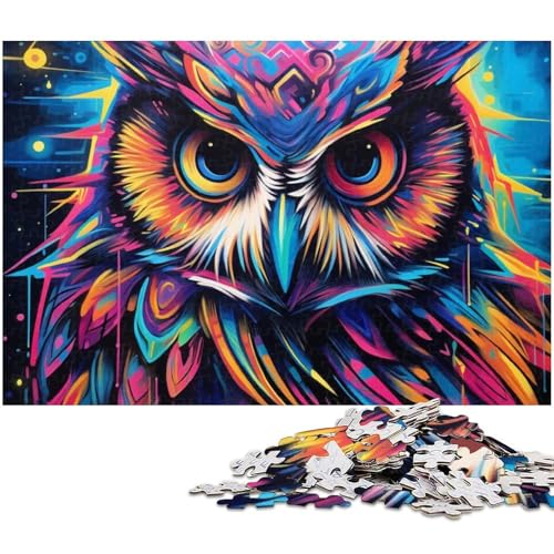 1000 teiliges Puzzle buntes Eulen Kunst Puzzle für Kinder Papierpuzzle Lernspiele für Erwachsene (Größe 38 x 26 cm) von zouxangzz