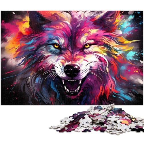 1000 teiliges Puzzle buntes Gekritzel Wolf Puzzle für Erwachsene Papierpuzzle anspruchsvolles Spiel 1000 Teile (38 x 26 cm) von zouxangzz