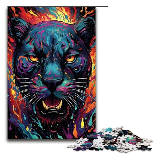 1000 teiliges Puzzle buntes Gekritzel schwarzer Panther Puzzle für Erwachsene und Kinder Holzpuzzle pädagogisches Spielzeug zum Stressabbau 75 x 50 cm von zouxangzz
