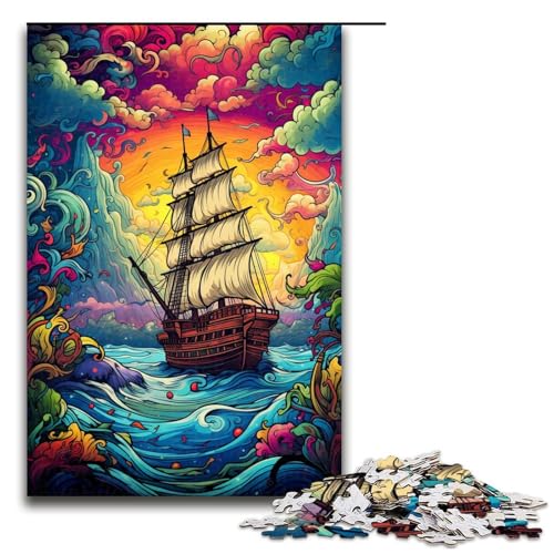 1000 teiliges Puzzle buntes Gemälde Segelboot Puzzle für Erwachsene Holzpuzzle anspruchsvolles Spiel 75 x 50 cm von zouxangzz