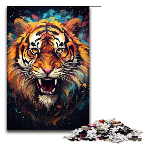 1000 teiliges Puzzle buntes Gemälde Tiger Puzzle für Erwachsene Holzpuzzle anspruchsvolles Spiel 75 x 50 cm von zouxangzz