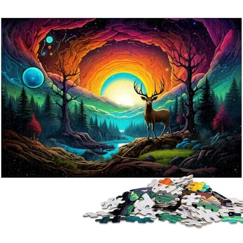 1000 teiliges Puzzle buntes Hirsch Puzzle für Erwachsene Holzpuzzle anspruchsvolles Spiel 1000 Teile (75 x 50 cm) von zouxangzz