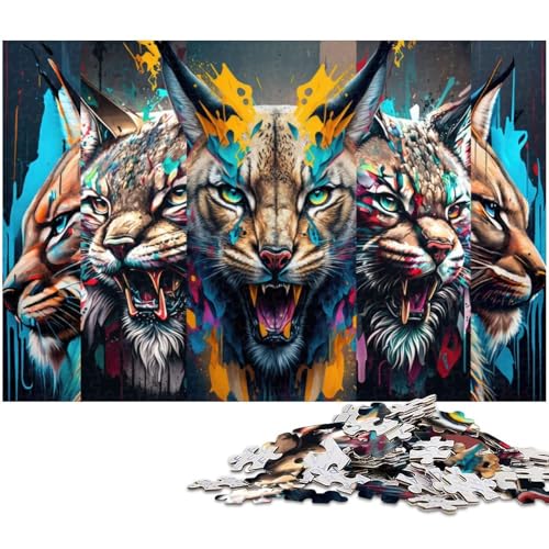 1000 teiliges Puzzle buntes Luchs Collage Puzzle für Erwachsene Holzpuzzle anspruchsvolles Spiel (Größe 75 x 50 cm) von zouxangzz