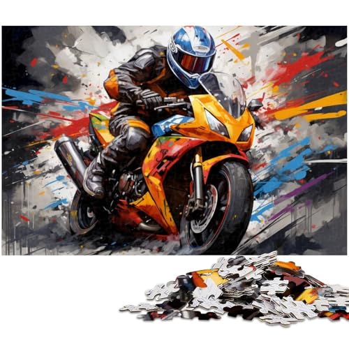 1000 teiliges Puzzle buntes Motorrad Rennfahrer Puzzle für Erwachsene Papierpuzzle Familiendekoration (Größe 38 x 26 cm) von zouxangzz