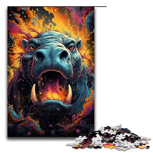 1000 teiliges Puzzle buntes Nilpferd Puzzle für Erwachsene Holzpuzzle anspruchsvolles Spiel 75 x 50 cm von zouxangzz