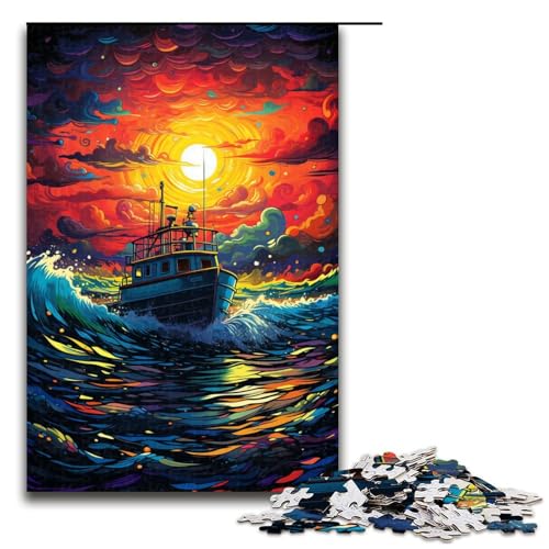 1000 teiliges Puzzle buntes psychedelisches Boot auf dem Meer Puzzle für Erwachsene und Kinder Holzpuzzle pädagogisches Spielzeug zum Stressabbau 75 x 50 cm von zouxangzz