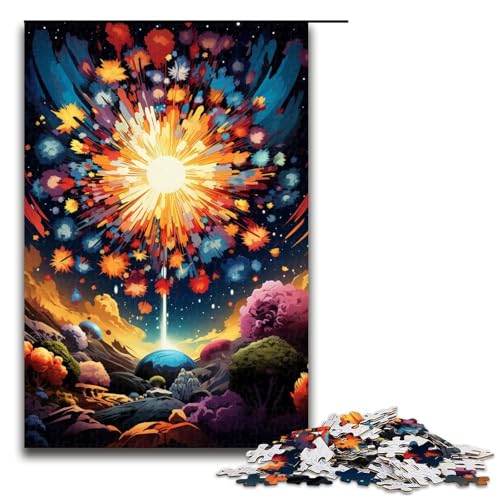 1000 teiliges Puzzle buntes psychedelisches Feuerwerk für Erwachsene Holzpuzzle anspruchsvolles Spiel 75 x 50 cm von zouxangzz