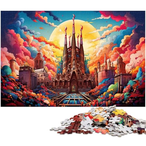 1000 teiliges Puzzle das farbenfrohe und psychedelische Sagrada Familia Puzzle für Erwachsene Holzpuzzle Familiendekoration 1000 Teile (75 x 50 cm) von zouxangzz