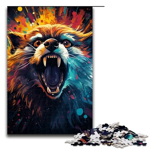 1000 teiliges Puzzle farbenfroh psychedelisch Fantasy Waschbär Magie Puzzle für Erwachsene und Kinder Holzpuzzle pädagogisches Spielzeug zum Stressabbau 75 x 50 cm von zouxangzz