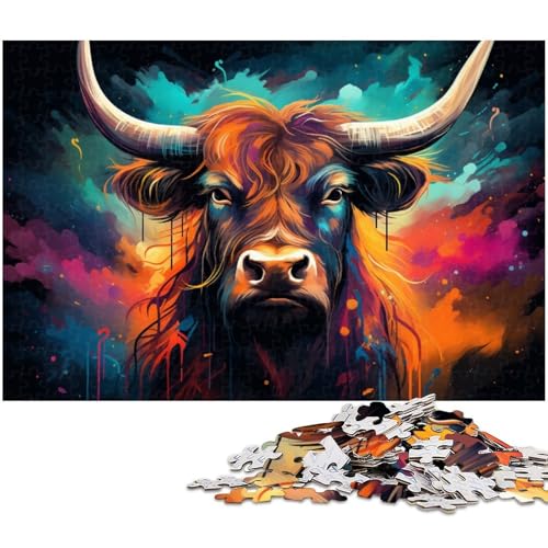 1000 teiliges Puzzle farbenfroh psychedelisch anthrazitfarben Hochlandkuh Puzzle Holzpuzzle Lernspiele Heimdekoration 1000 Teile (75 x 50 cm) von zouxangzz