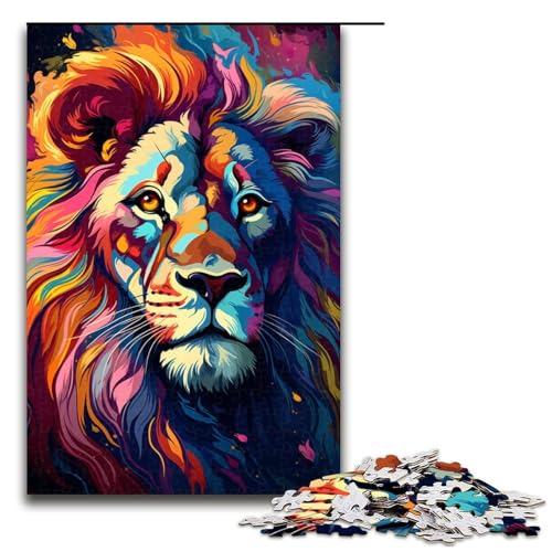1000 teiliges Puzzle farbenfroh psychedelisch süß Regenbogen Löwe Puzzle für Erwachsene Holzpuzzle anspruchsvolles Spiel 75 x 50 cm von zouxangzz
