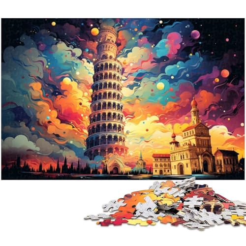 1000 teiliges Puzzle farbenfroh und psychedelisch Schiefer Turm von Pisa Holzpuzzle Lernspiele Heimdekoration 1000 Teile (75 x 50 cm) von zouxangzz