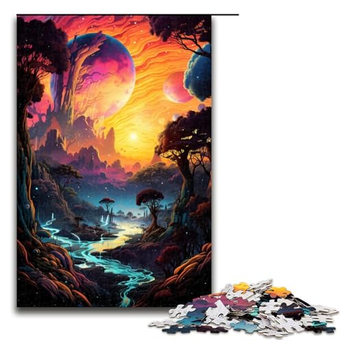 1000 teiliges Puzzle farbenfrohe Fantasielandschaft Holzpuzzle Lernspiele Heimdekoration 75 x 50 cm von zouxangzz