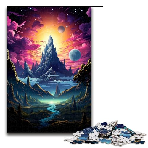 1000 teiliges Puzzle farbenfrohe Fantasielandschaft Puzzle für Erwachsene Holzpuzzle Familienspiel 75 x 50 cm von zouxangzz