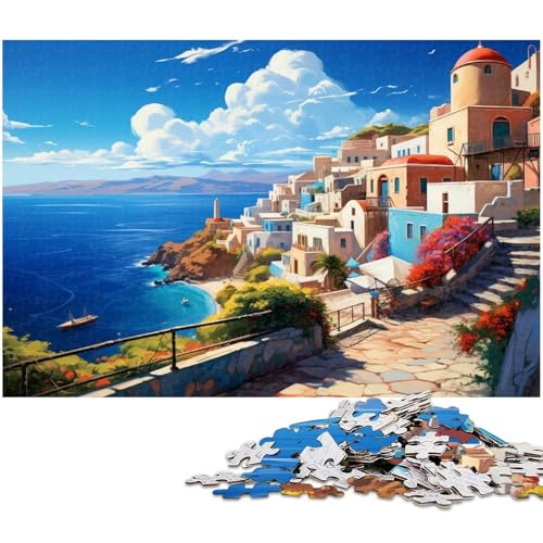 1000 teiliges Puzzle farbenfrohe Illustration griechischer Inseln Holzpuzzle Lernspiele Heimdekoration 1000 Teile (75 x 50 cm) von zouxangzz
