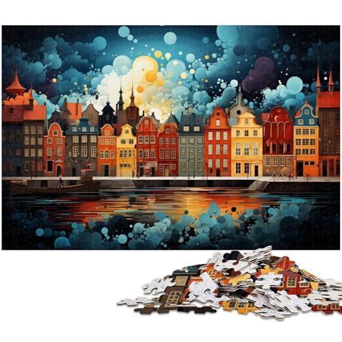 1000 teiliges Puzzle farbenfrohe Illustration von Kopenhagen Holzpuzzle Lernspiele Heimdekoration 1000 Teile (75 x 50 cm) von zouxangzz
