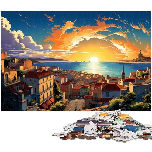 1000 teiliges Puzzle farbenfrohe Illustration von Lissabon Papierpuzzle Lernspiele Heimdekoration 1000 Teile (38 x 26 cm) von zouxangzz