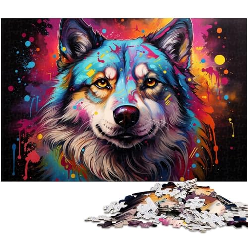 1000 teiliges Puzzle farbenfrohe Kunst Husky Malerei Holzpuzzle Lernspiele Heimdekoration 1000 Teile (75 x 50 cm) von zouxangzz