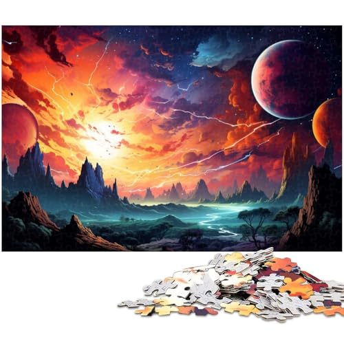 1000 teiliges Puzzle farbenfrohe Psychedelia der Planetenlandschaft Puzzle für Erwachsene Holzpuzzle Familiendekoration 1000 Teile (75 x 50 cm) von zouxangzz